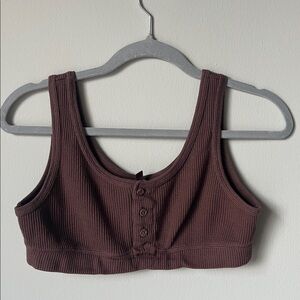 SKIMS Chocolate Ribbed Button-Front Top